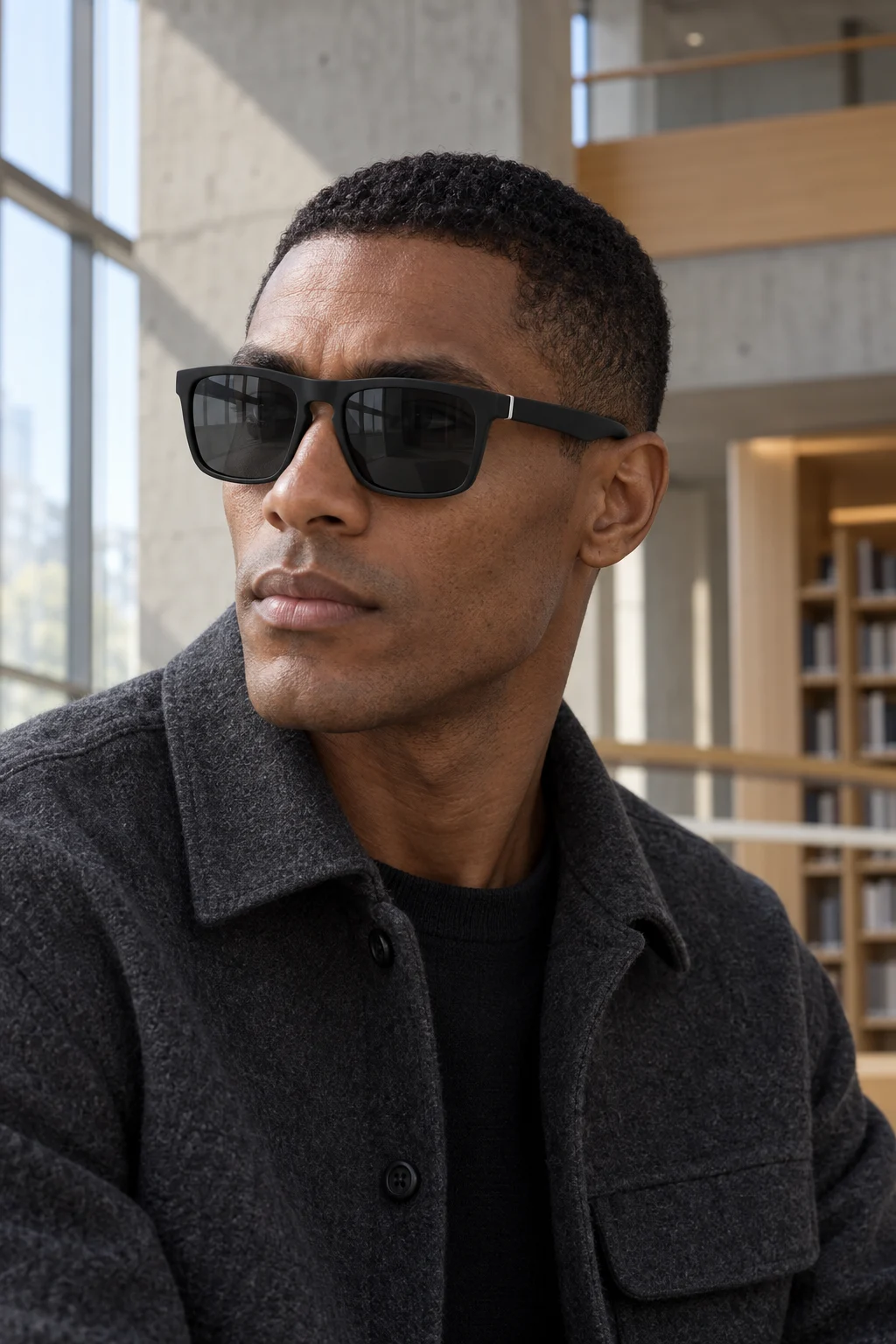 Hombre usando los lentes Urban 731 — Negro / Gris