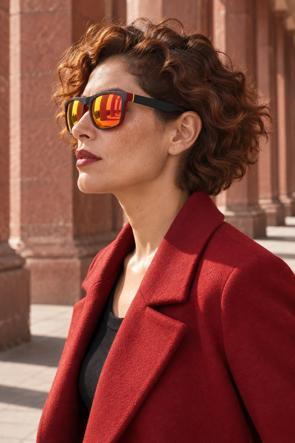 Mujer usando los lentes Urban 731 — Negro / Rojo