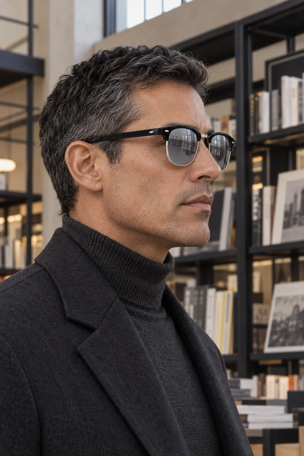 Hombre usando los lentes Club 016 — Negro / Plata