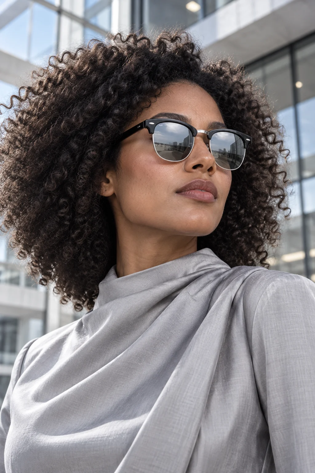 Mujer usando los lentes Club 016 — Negro / Plata