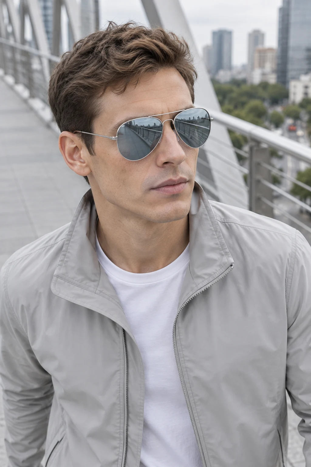 Hombre usando los lentes Aviator 025 — Plateado / Plata