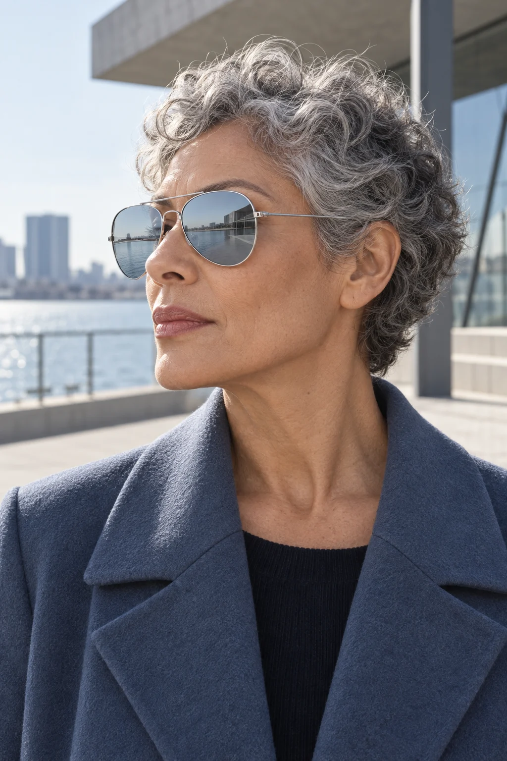 Mujer usando los lentes Aviator 025 Plateado de Linardi