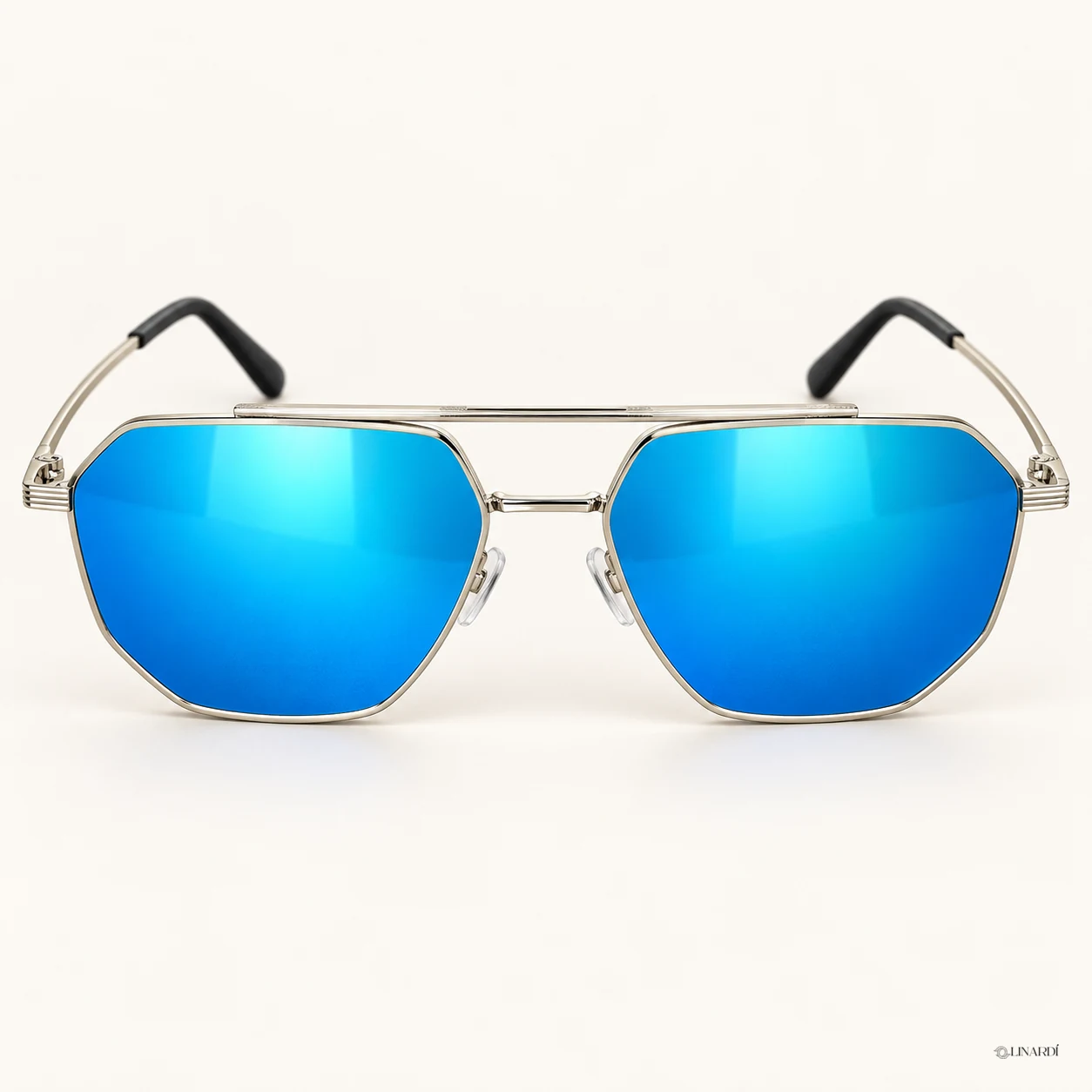 Aviador geométrico — Metal claro / Azul espejo